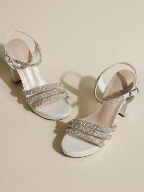 NEW GALINA Signature Peace Satin and Crystal Platform Heels Women's Size 9